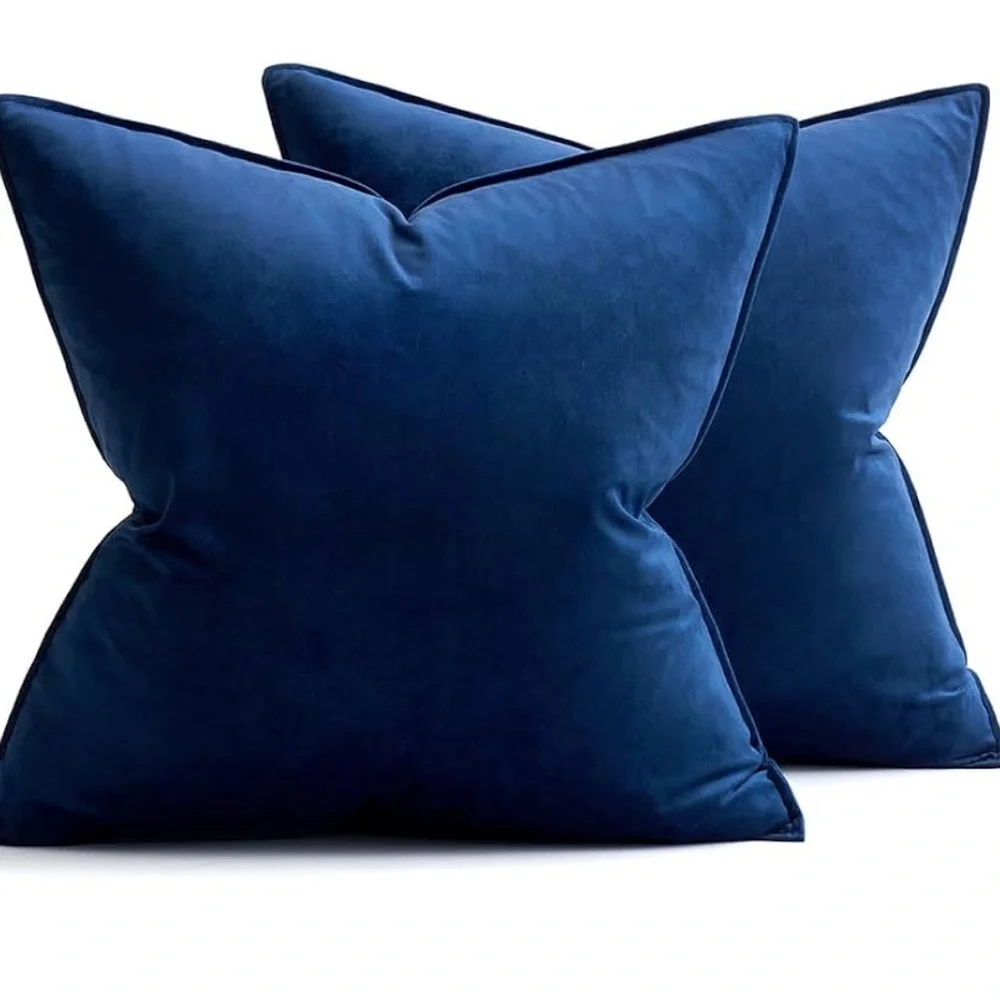 🆕 2 Saphire Navy Blue VELVET Euro Accent Pillow Covers Luxury Hotel Vibes